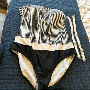 Striped Black and White Venus One Piece swimsuit removable straps